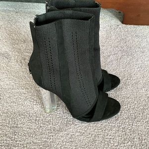 Wild Diva black stretch fabric clear heeled boots